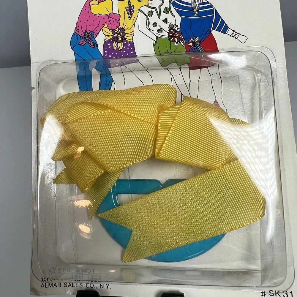 Vintage Top Star Yellow Sleek Knots Hair Bow 1988 Retro 80's NOS